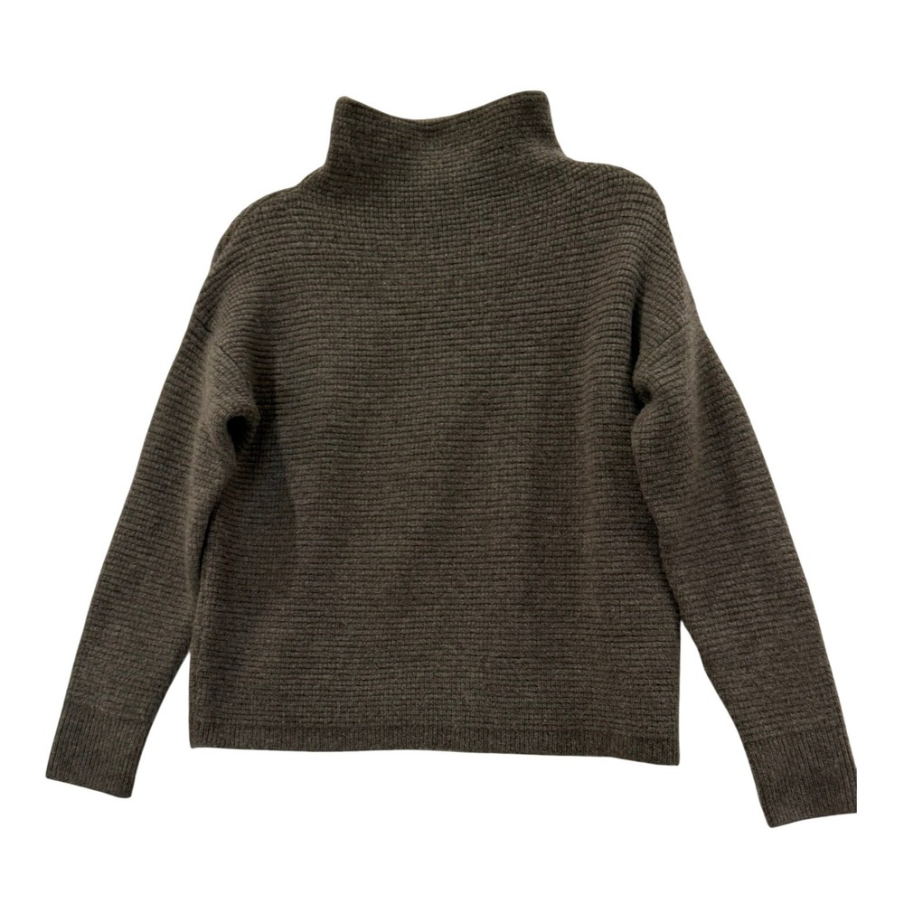 Madewell Mockneck Waffle Knit Sweater Charcoal Brown Wool Blend Size XS